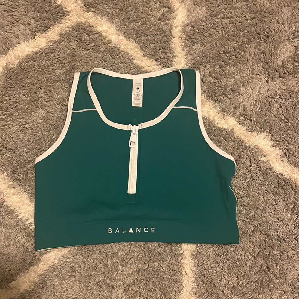 Balance Athletica Longline Zip-Up Sports Bra in Green